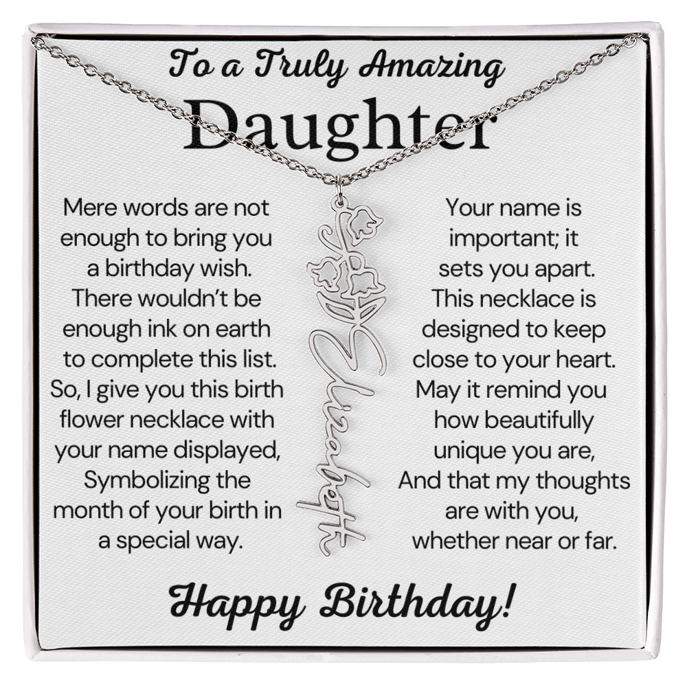 Personalized Birthday Gift for Daughter – Customized Birth Flower Name Necklace – Birthday Jewelry Gift from Mom or Dad