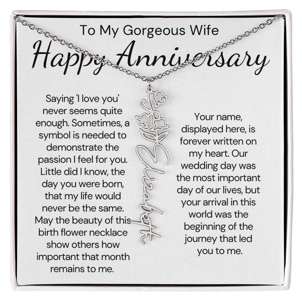 Personalized Anniversary Gift for Wife – Customized Birth Flower Name Necklace – Unique Wedding Anniversary Jewelry Gift from Husband