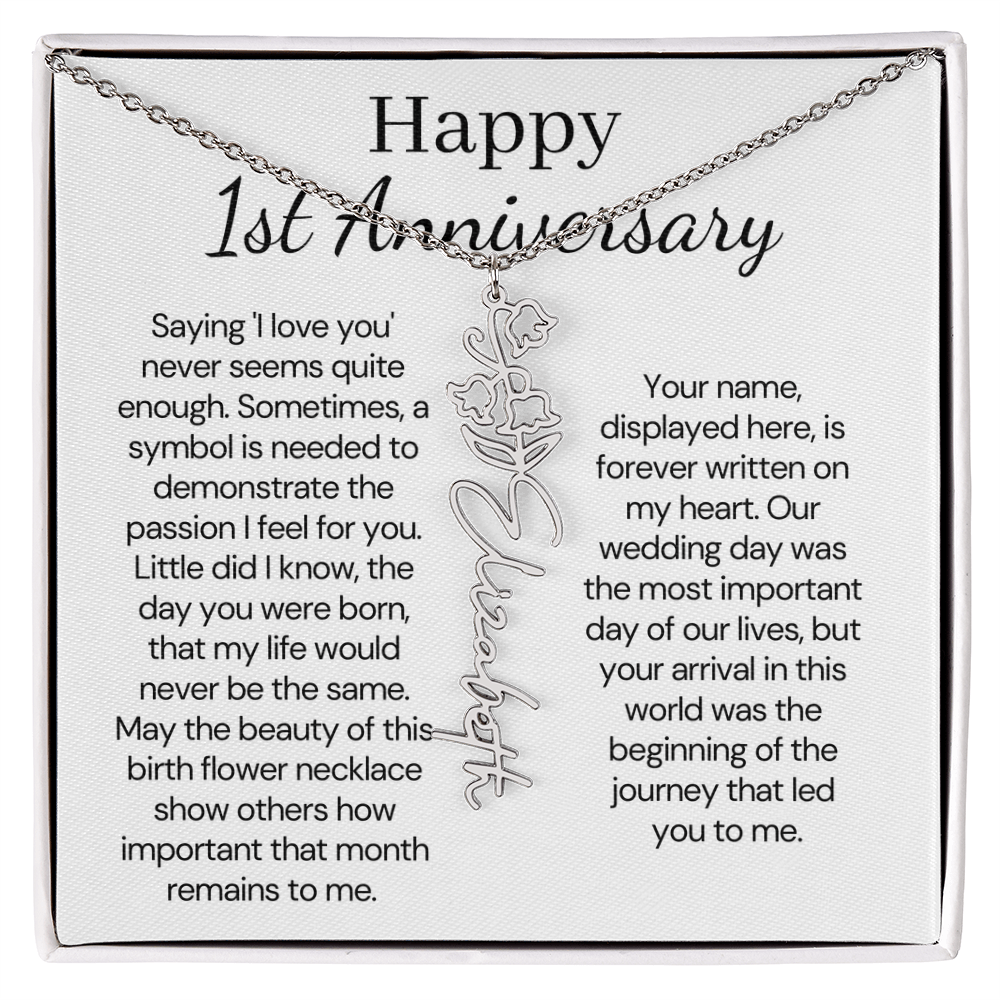 Personalized 1st Wedding Anniversary Gift for Wife – Customized Birth Flower Name Necklace – Unique Anniversary Gift Ideas for Wife from Husband