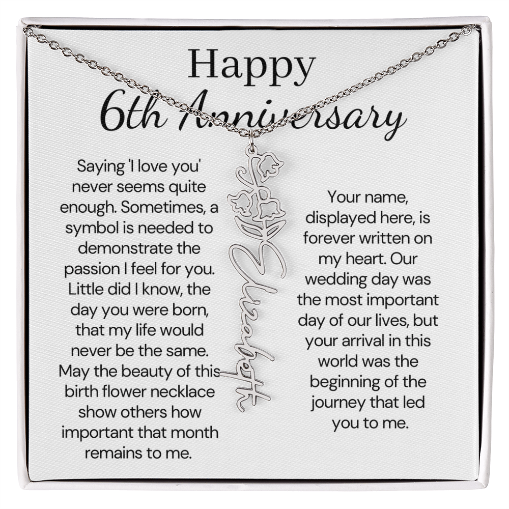 Personalized 6th Wedding Anniversary Gift for Wife – Customized Birth Flower Name Necklace – Unique Sixth Anniversary Gift Ideas for Wife from Husband