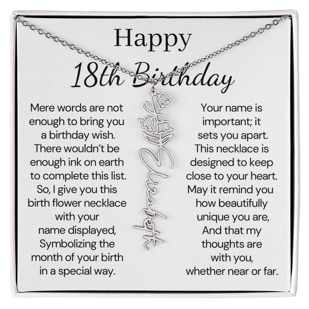 Personalized 18th Birthday Gift for Her  – Customized Birth Flower Name Necklace – 18th Birthday Jewelry Gift for Granddaughter, Daughter, or Niece