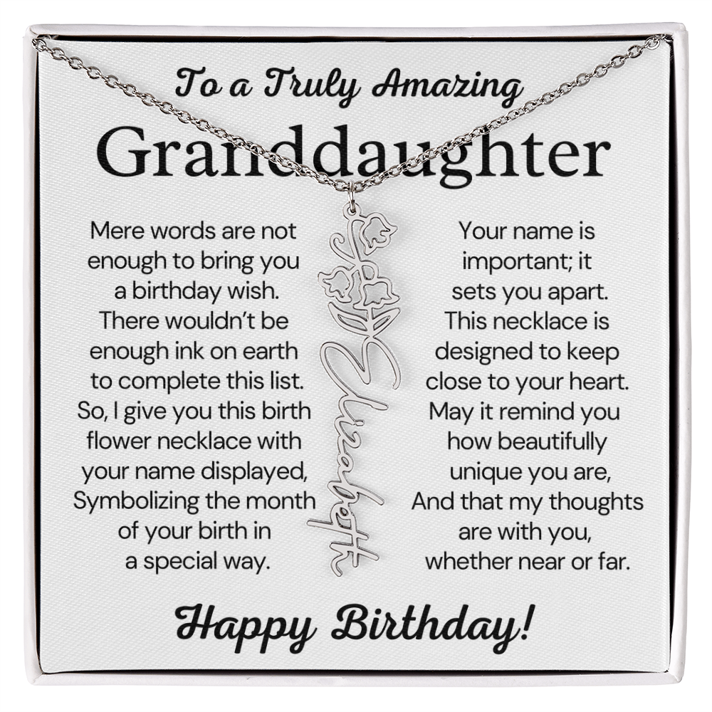 Personalized Birthday Gift for Granddaughter – Customized Birth Flower Name Necklace – Jewelry Gift from Grandma