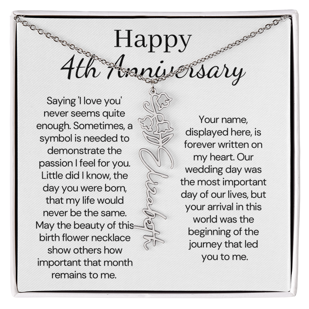 Personalized 4th Wedding Anniversary Gift for Wife – Customized Birth Flower Name Necklace – Unique Anniversary Gift Ideas for Wife from Husband