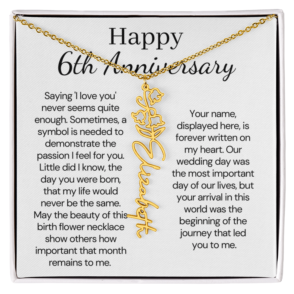 Personalized 6th Wedding Anniversary Gift for Wife – Customized Birth Flower Name Necklace – Unique Sixth Anniversary Gift Ideas for Wife from Husband