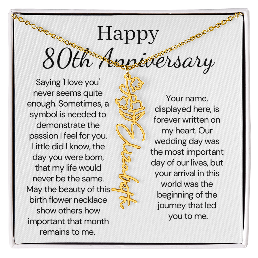Personalized 80th Anniversary Gift for Wife – Customized Birth Flower Name Necklace – Unique Eightieth Wedding Anniversary Gift Ideas for Wife from Husband