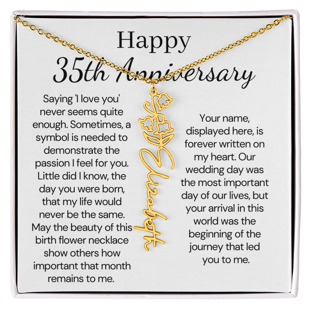 Personalized 35th Anniversary Gift for Wife – Customized Birth Flower Name Necklace – Unique Thirty-Fifth Wedding Anniversary Gift Ideas for Wife from Husband