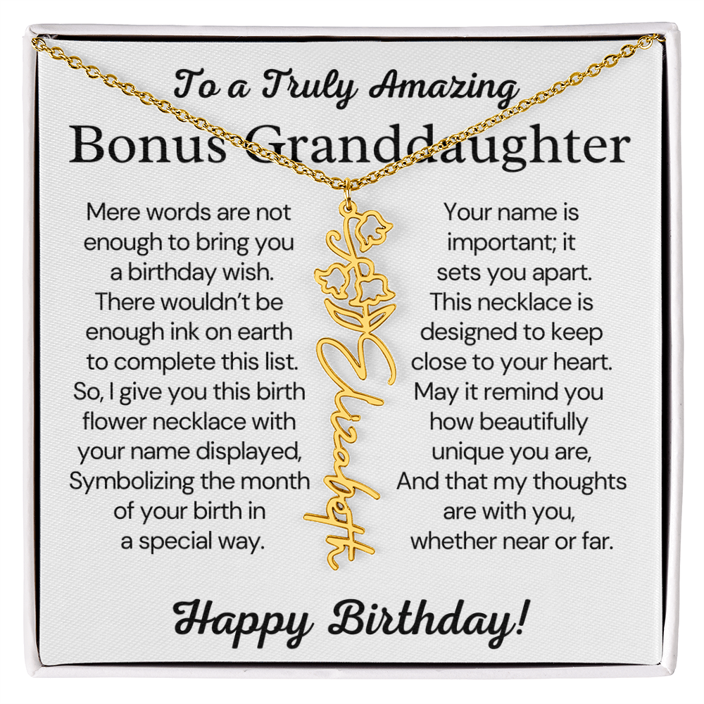Personalized Bonus Granddaughter  Birthday Gift – Customized Birth Flower Name Necklace – Jewelry Gift from Grandma