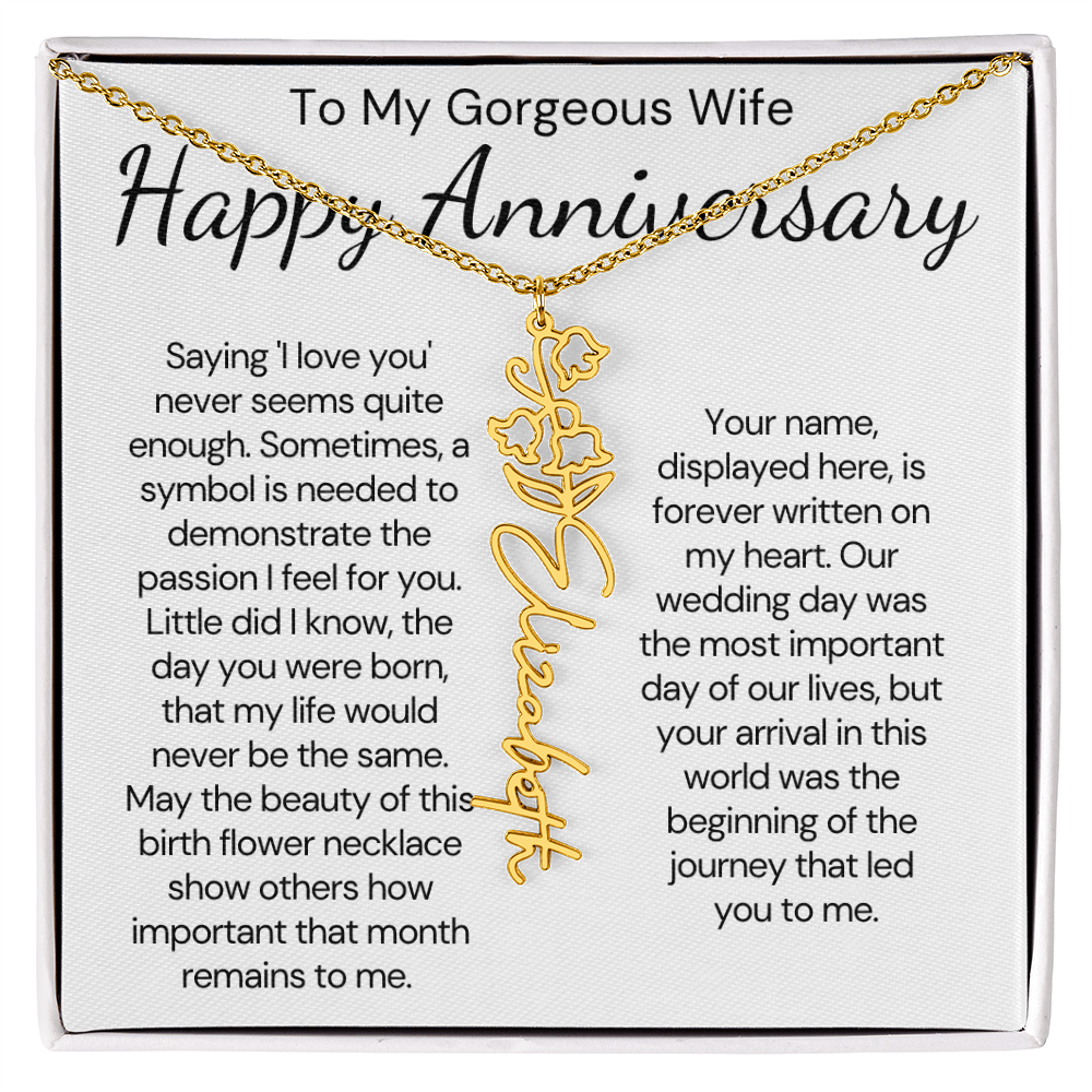 Personalized Anniversary Gift for Wife – Customized Birth Flower Name Necklace – Unique Wedding Anniversary Jewelry Gift from Husband