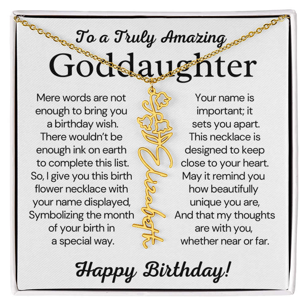Personalized Birthday Gift for Goddaughter – Customized Birth Flower Name Necklace – Jewelry Gift from Godmother