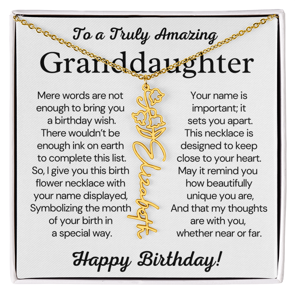 Personalized Birthday Gift for Granddaughter – Customized Birth Flower Name Necklace – Jewelry Gift from Grandma