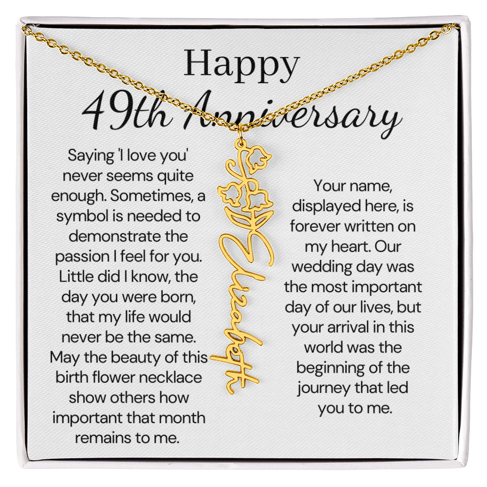 Personalized 49th Anniversary Gift for Wife – Customized Birth Flower Name Necklace – Unique Forty-Ninth Wedding Anniversary Gift Ideas for Wife from Husband
