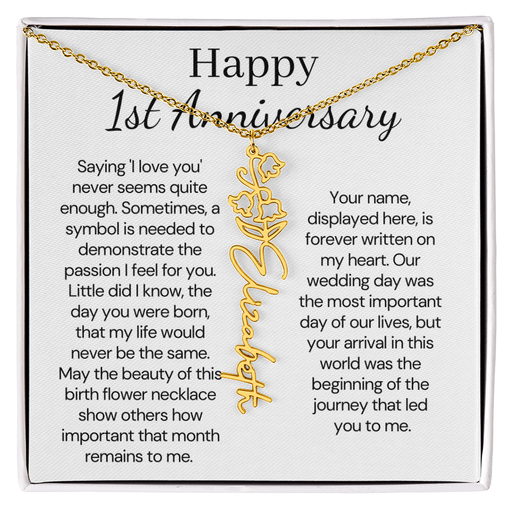 Personalized 1st Wedding Anniversary Gift for Wife – Customized Birth Flower Name Necklace – Unique Anniversary Gift Ideas for Wife from Husband