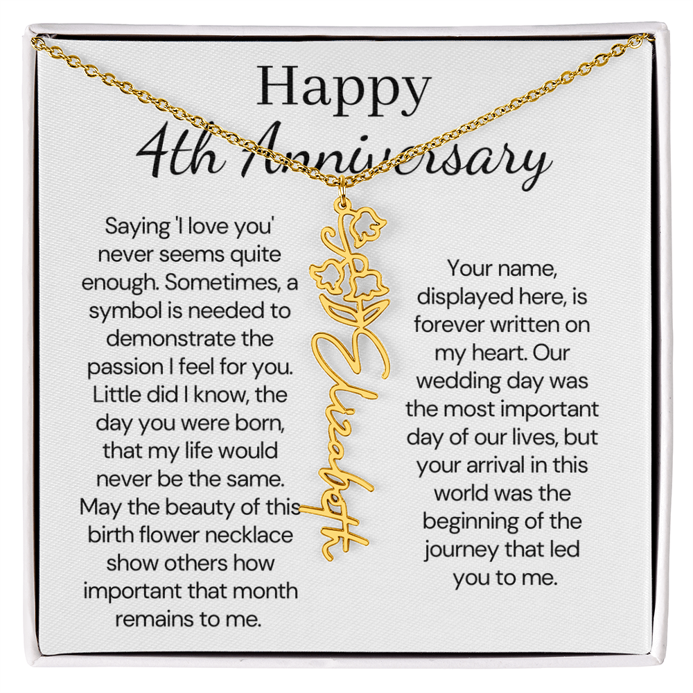 Personalized 4th Wedding Anniversary Gift for Wife – Customized Birth Flower Name Necklace – Unique Anniversary Gift Ideas for Wife from Husband