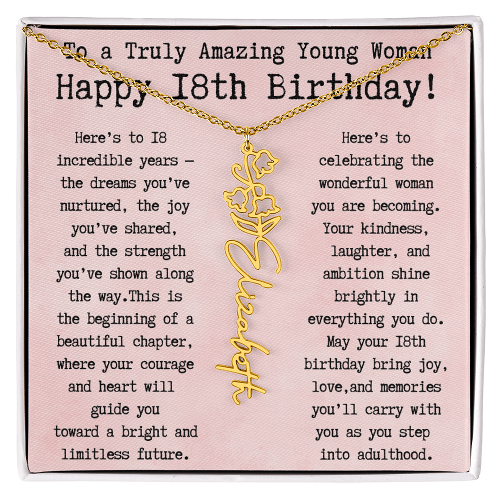 Personalized 18th Birthday Gift for Her – Customized Birth Flower Name Necklace – Unique Eighteenth Birthday Jewelry Gift from Grandma, Mom, Aunt, or Friend