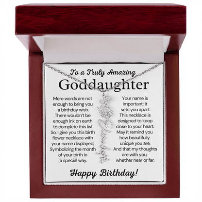 Personalized Birthday Gift for Goddaughter – Customized Birth Flower Name Necklace – Jewelry Gift from Godmother