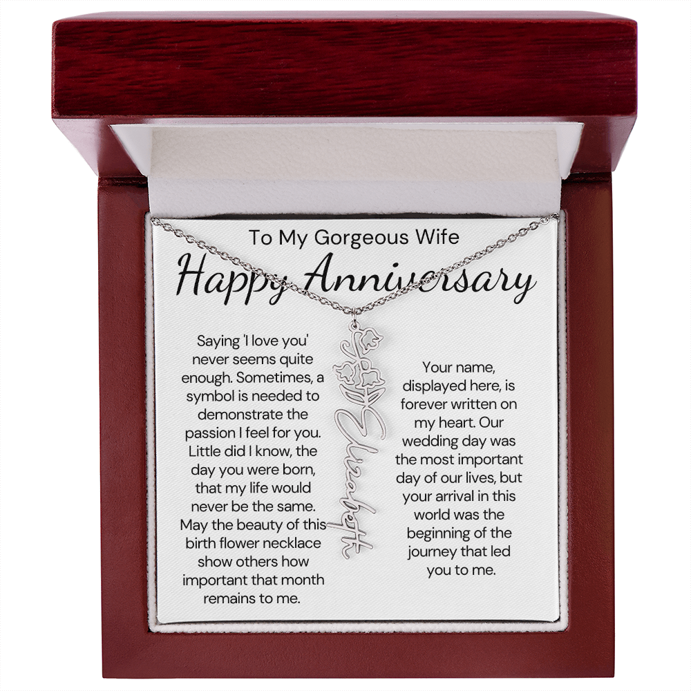 Personalized Anniversary Gift for Wife – Customized Birth Flower Name Necklace – Unique Wedding Anniversary Jewelry Gift from Husband