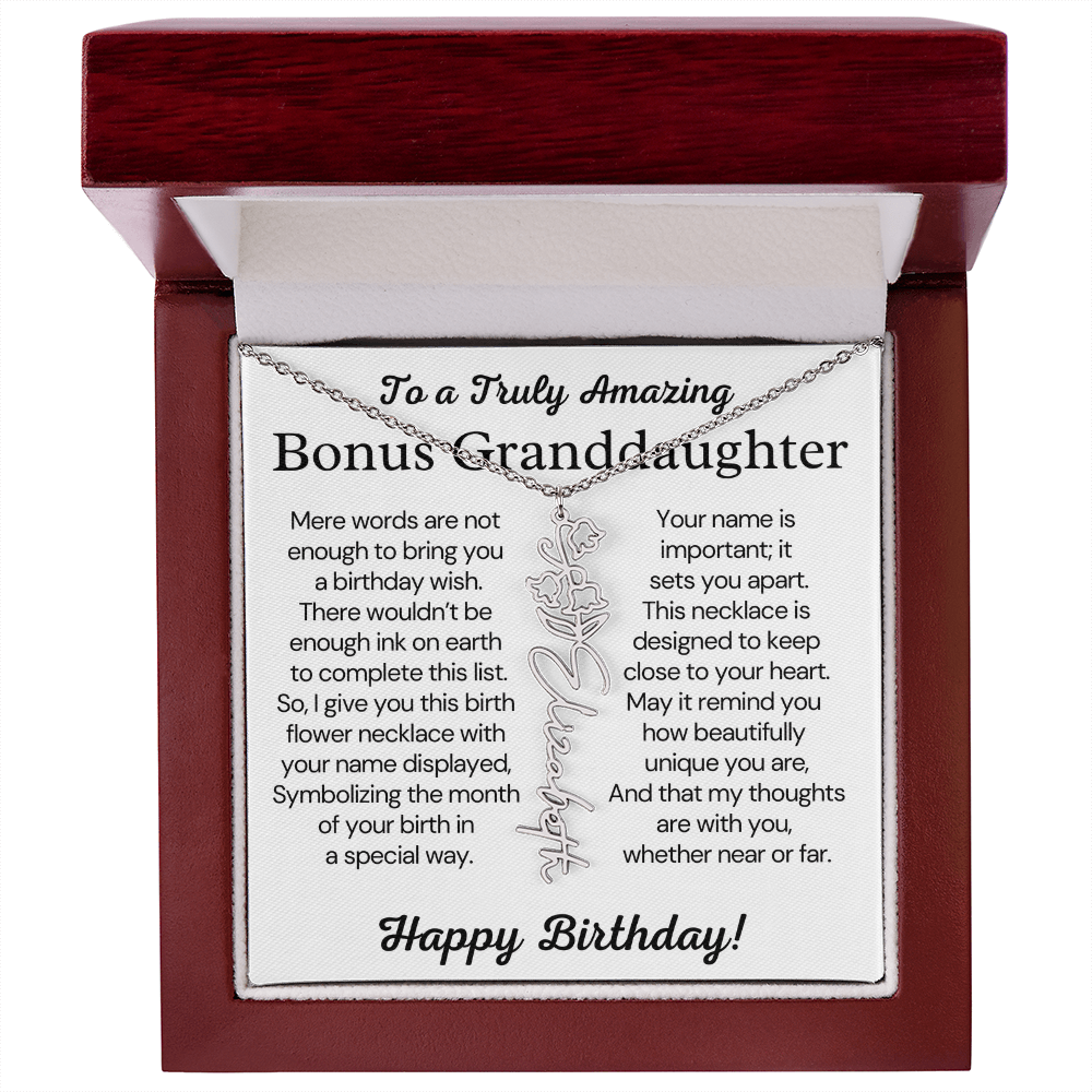 Personalized Bonus Granddaughter  Birthday Gift – Customized Birth Flower Name Necklace – Jewelry Gift from Grandma