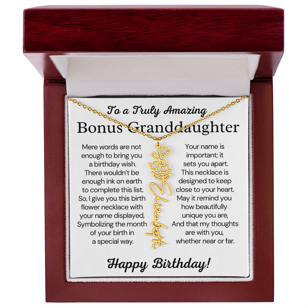 Personalized Bonus Granddaughter  Birthday Gift – Customized Birth Flower Name Necklace – Jewelry Gift from Grandma