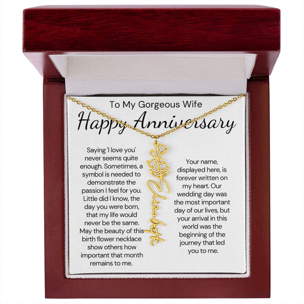 Personalized Anniversary Gift for Wife – Customized Birth Flower Name Necklace – Unique Wedding Anniversary Jewelry Gift from Husband