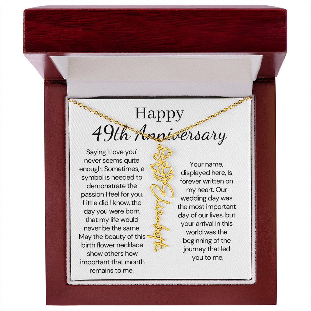 Personalized 49th Anniversary Gift for Wife – Customized Birth Flower Name Necklace – Unique Forty-Ninth Wedding Anniversary Gift Ideas for Wife from Husband
