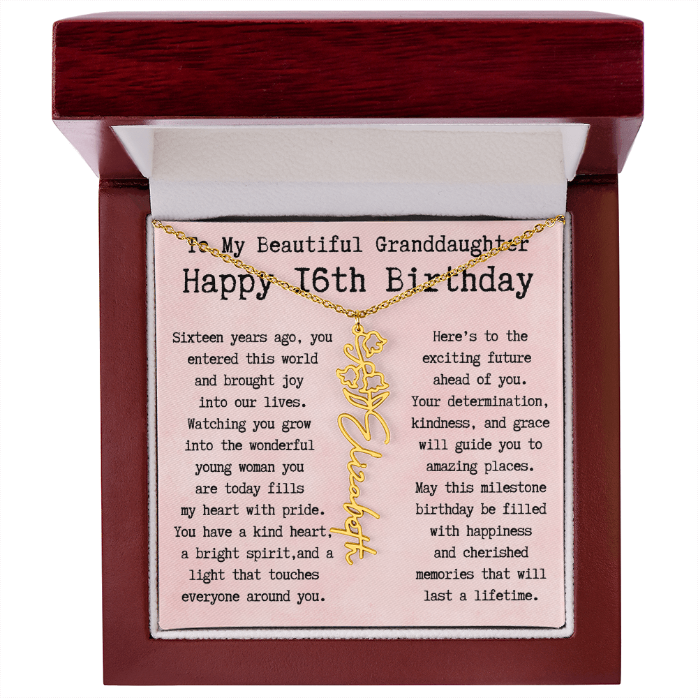 Personalized 16th Birthday Gift for Granddaughter – Customized Birth Flower Name Necklace – Sweet Sixteenth Jewelry Gift from Grandma
