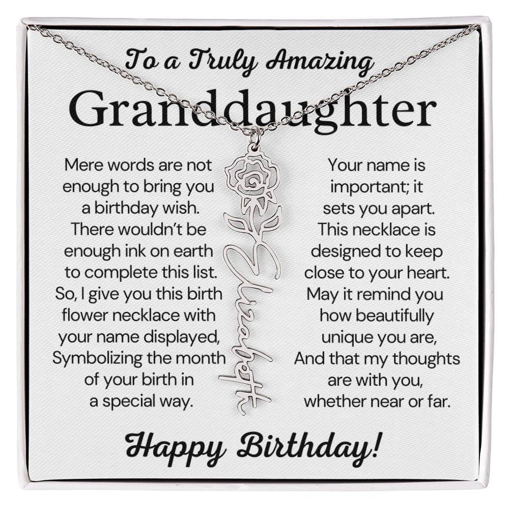 Personalized Birthday Gift for Granddaughter – Customized Birth Flower Name Necklace – Jewelry Gift from Grandma