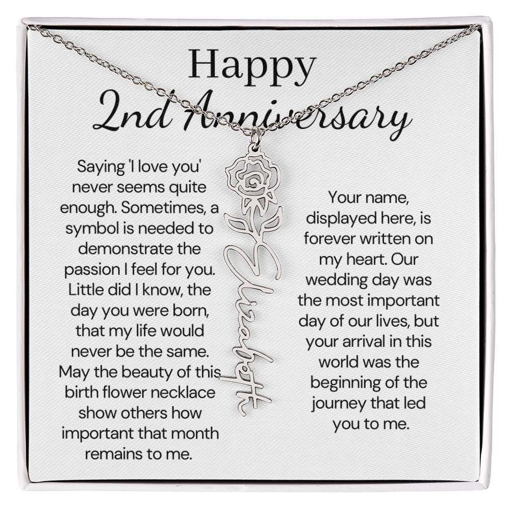Personalized 2nd Wedding Anniversary Gift for Wife – Customized Birth Flower Name Necklace – Unique second Anniversary Gift Ideas for Wife from Husband
