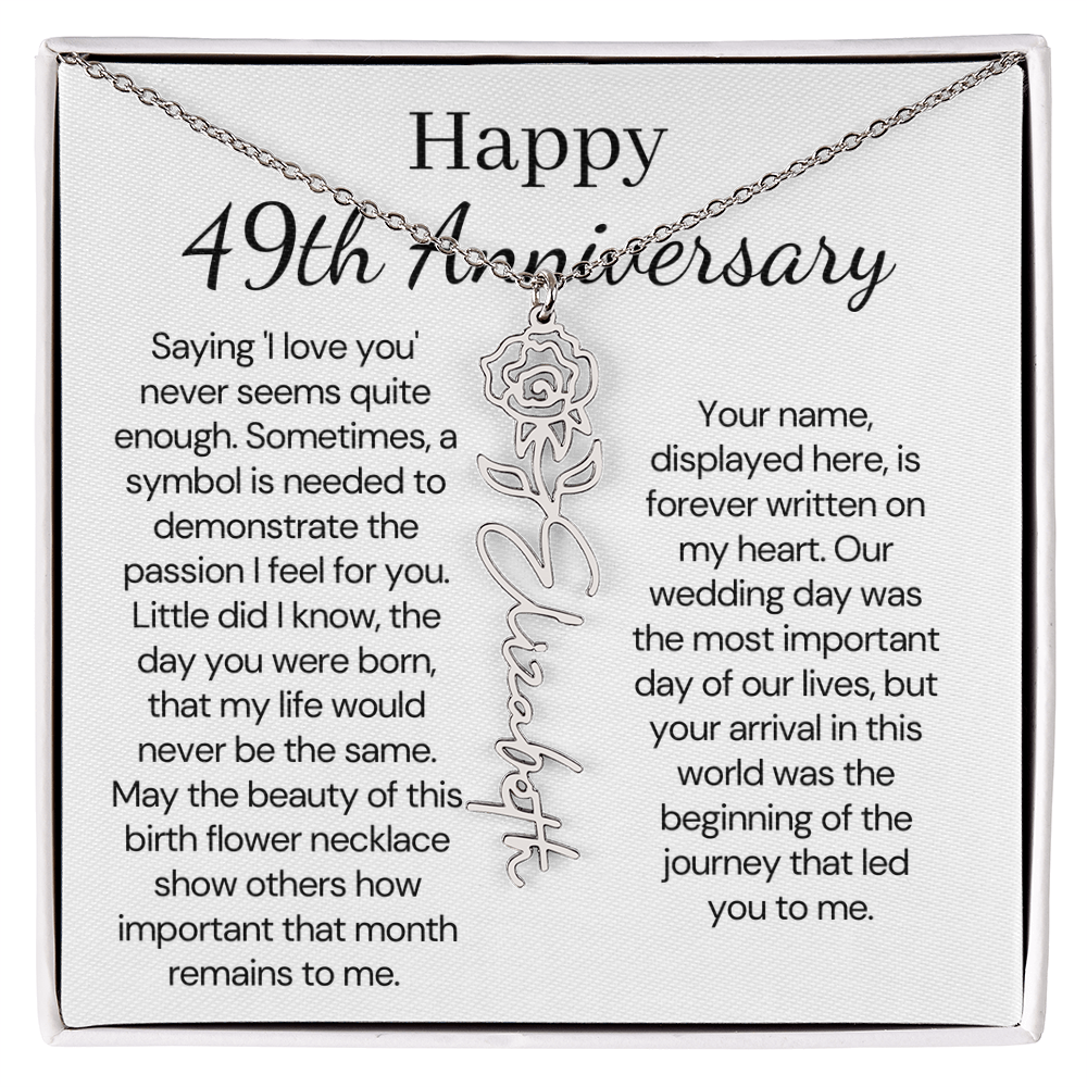 Personalized 49th Anniversary Gift for Wife – Customized Birth Flower Name Necklace – Unique Forty-Ninth Wedding Anniversary Gift Ideas for Wife from Husband