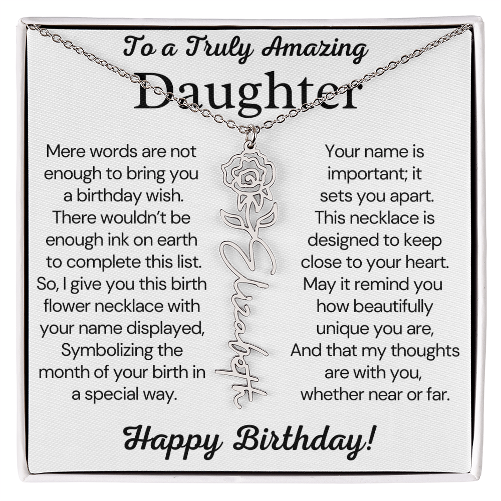 Personalized Birthday Gift for Daughter – Customized Birth Flower Name Necklace – Birthday Jewelry Gift from Mom or Dad