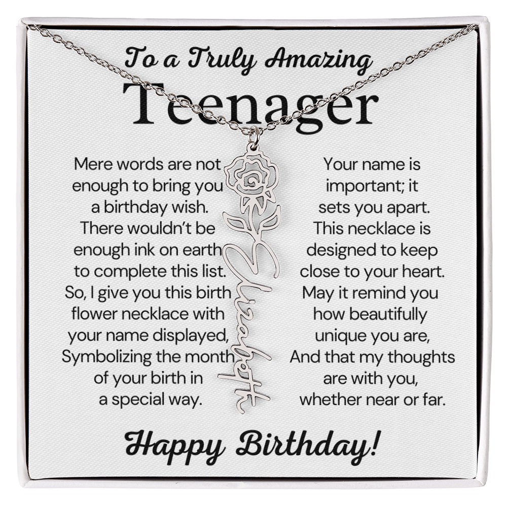Personalized Gift for Teenager – Customized Birth Flower Name Necklace – Jewelry Gift for 13th Birthday