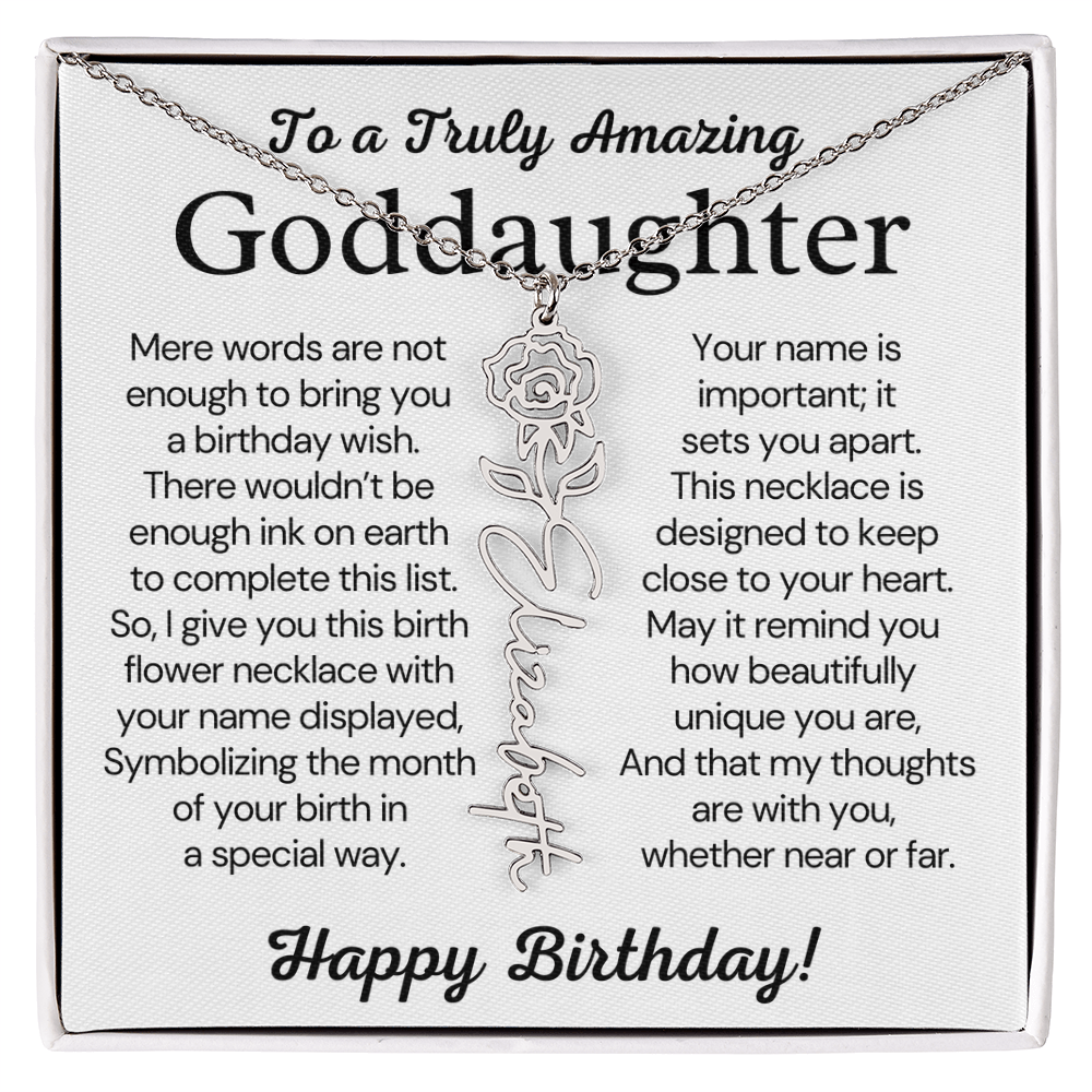 Personalized Birthday Gift for Goddaughter – Customized Birth Flower Name Necklace – Jewelry Gift from Godmother