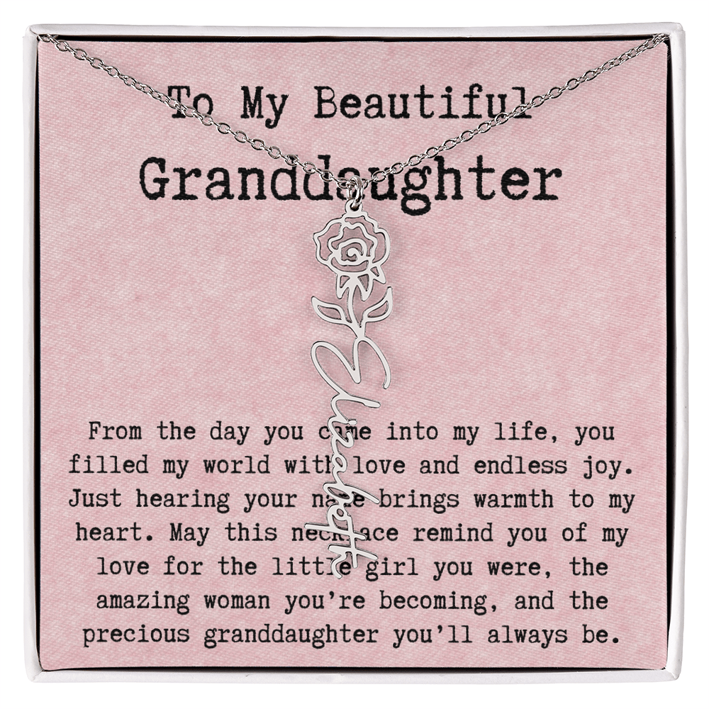 Personalized Birthday Gift for Granddaughter – Customized Birth Flower Name Necklace – Unique Jewelry Gift from Grandma for Any Birthday