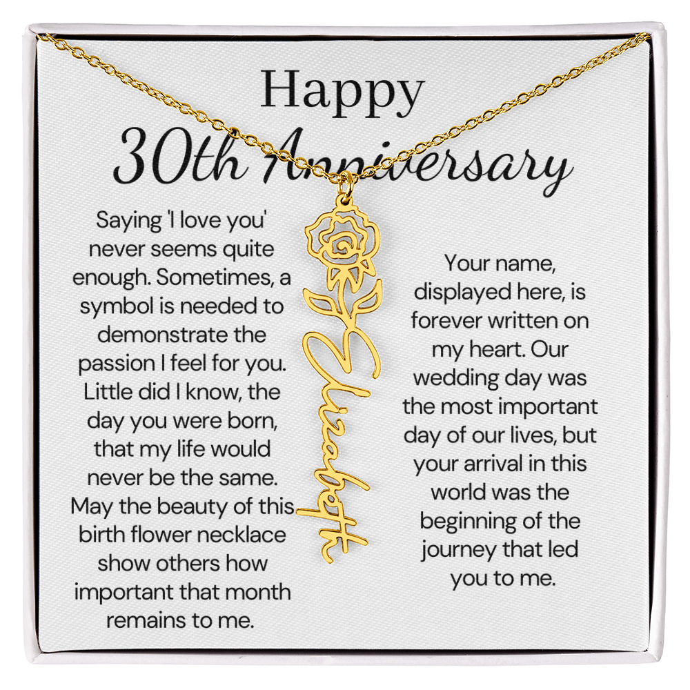 Personalized 30th Anniversary Gift for Wife – Customized Birth Flower Name Necklace – Unique Thirtieth Wedding Anniversary Gift Ideas for Wife from Husband