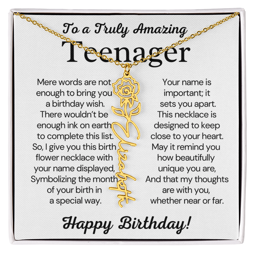 Personalized Gift for Teenager – Customized Birth Flower Name Necklace – Jewelry Gift for 13th Birthday