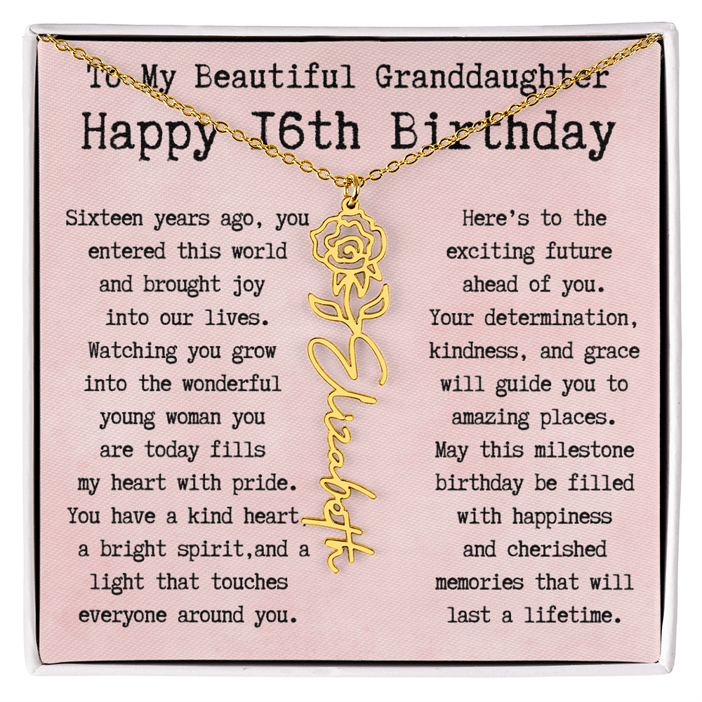 Personalized 16th Birthday Gift for Granddaughter – Customized Birth Flower Name Necklace – Sweet Sixteenth Jewelry Gift from Grandma