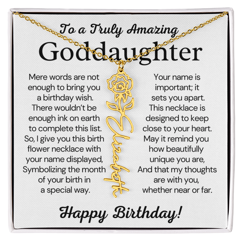 Personalized Birthday Gift for Goddaughter – Customized Birth Flower Name Necklace – Jewelry Gift from Godmother