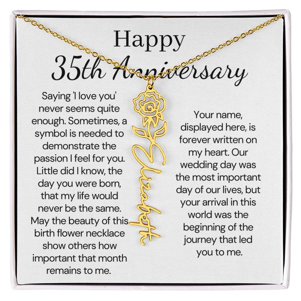 Personalized 35th Anniversary Gift for Wife – Customized Birth Flower Name Necklace – Unique Thirty-Fifth Wedding Anniversary Gift Ideas for Wife from Husband
