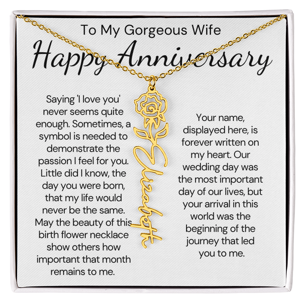 Personalized Anniversary Gift for Wife – Customized Birth Flower Name Necklace – Unique Wedding Anniversary Jewelry Gift from Husband
