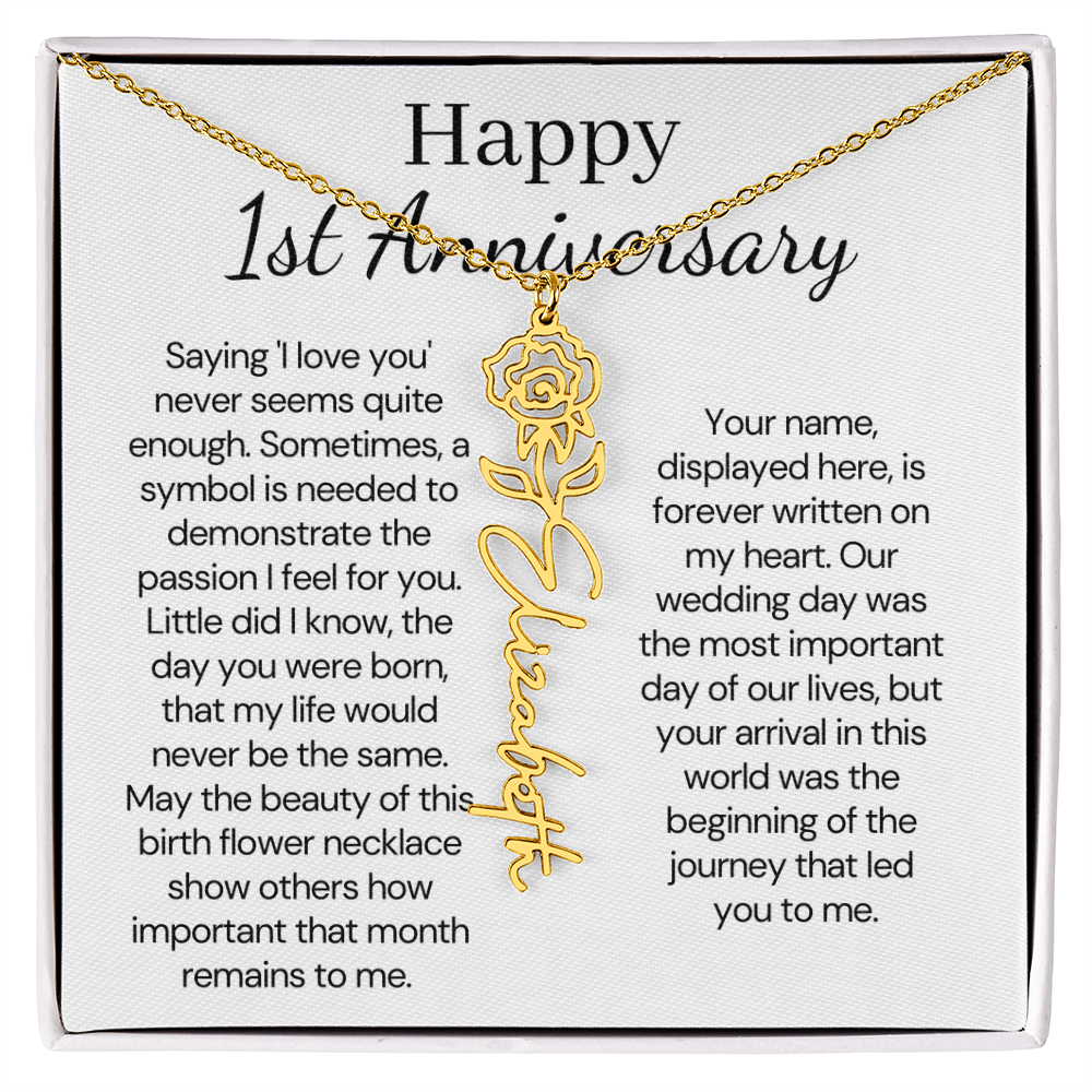 Personalized 1st Wedding Anniversary Gift for Wife – Customized Birth Flower Name Necklace – Unique Anniversary Gift Ideas for Wife from Husband