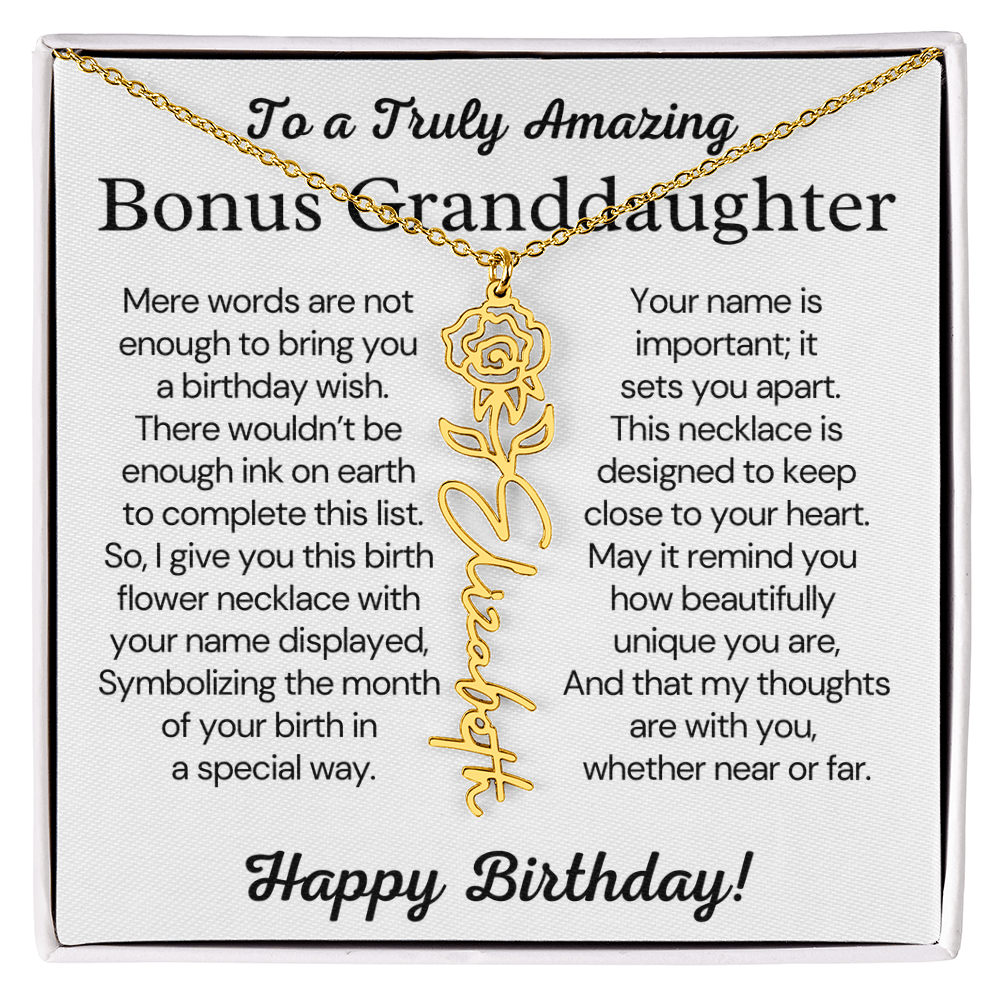 Personalized Bonus Granddaughter  Birthday Gift – Customized Birth Flower Name Necklace – Jewelry Gift from Grandma