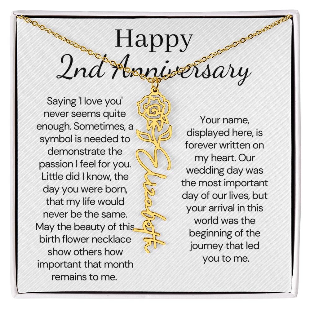 Personalized 2nd Wedding Anniversary Gift for Wife – Customized Birth Flower Name Necklace – Unique second Anniversary Gift Ideas for Wife from Husband