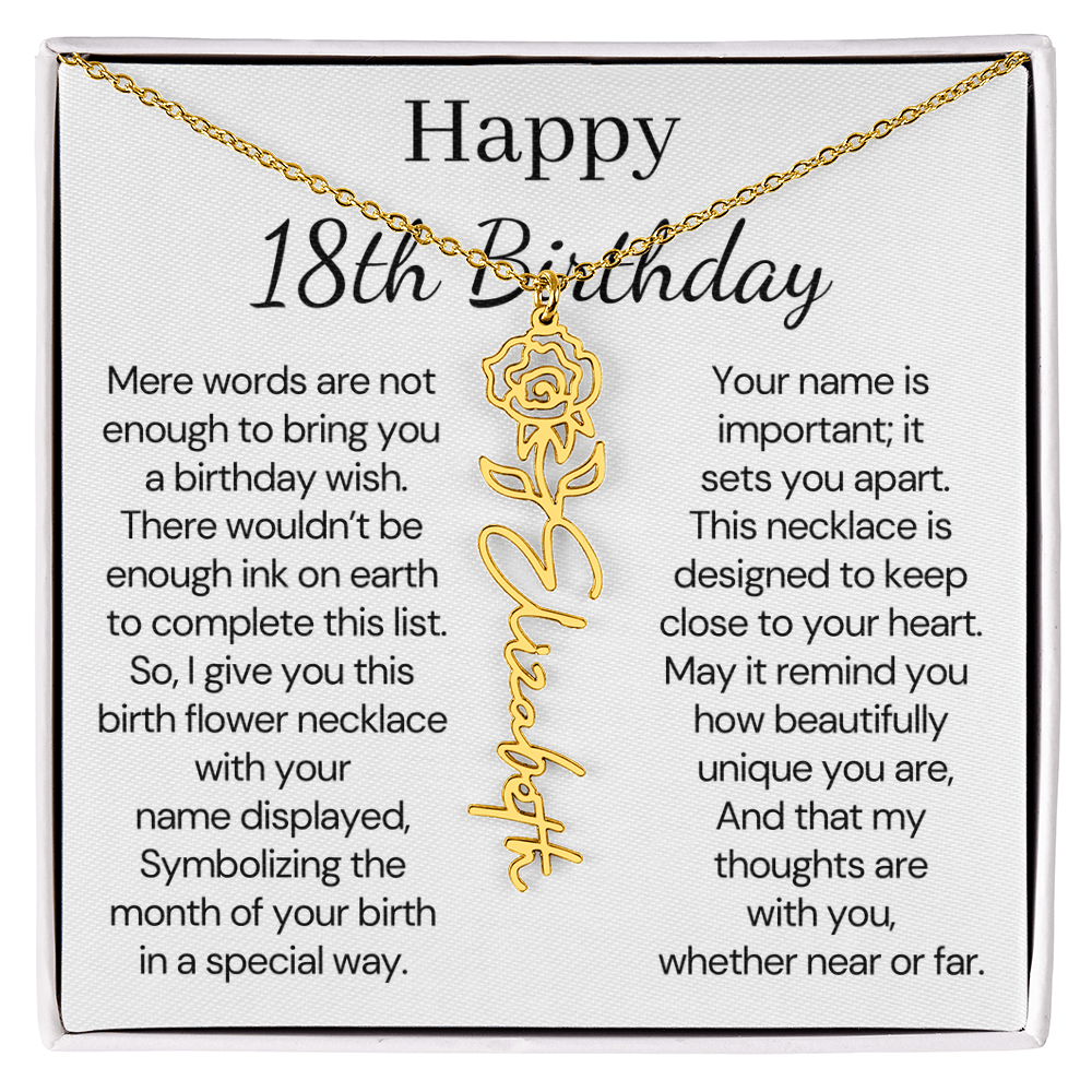 Personalized 18th Birthday Gift for Her  – Customized Birth Flower Name Necklace – 18th Birthday Jewelry Gift for Granddaughter, Daughter, or Niece