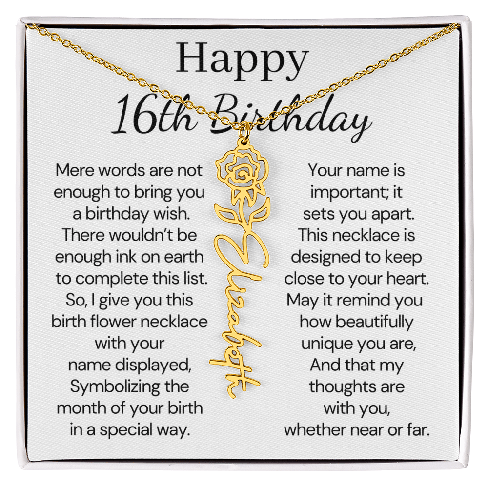 Personalized 16th Birthday Gift for Her  – Customized Birth Flower Name Necklace – Jewelry Gift for Granddaughter, Daughter, or Niece