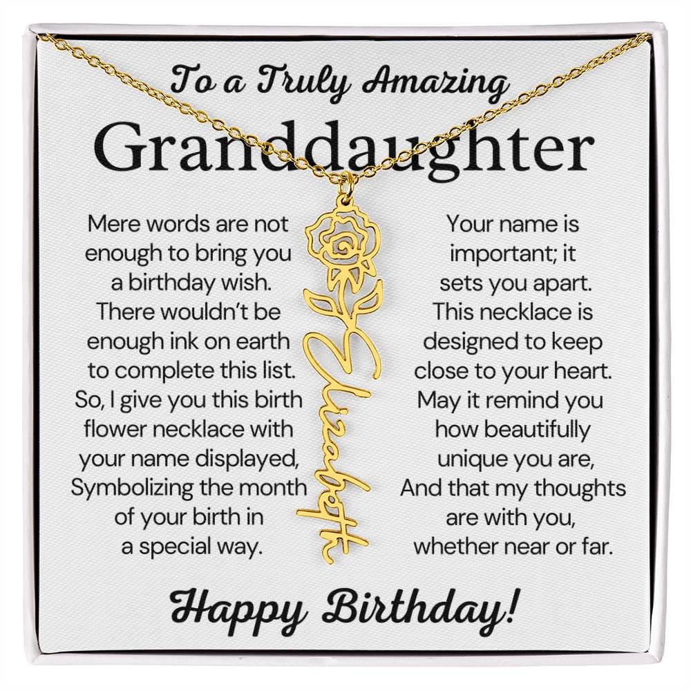 Personalized Birthday Gift for Granddaughter – Customized Birth Flower Name Necklace – Jewelry Gift from Grandma
