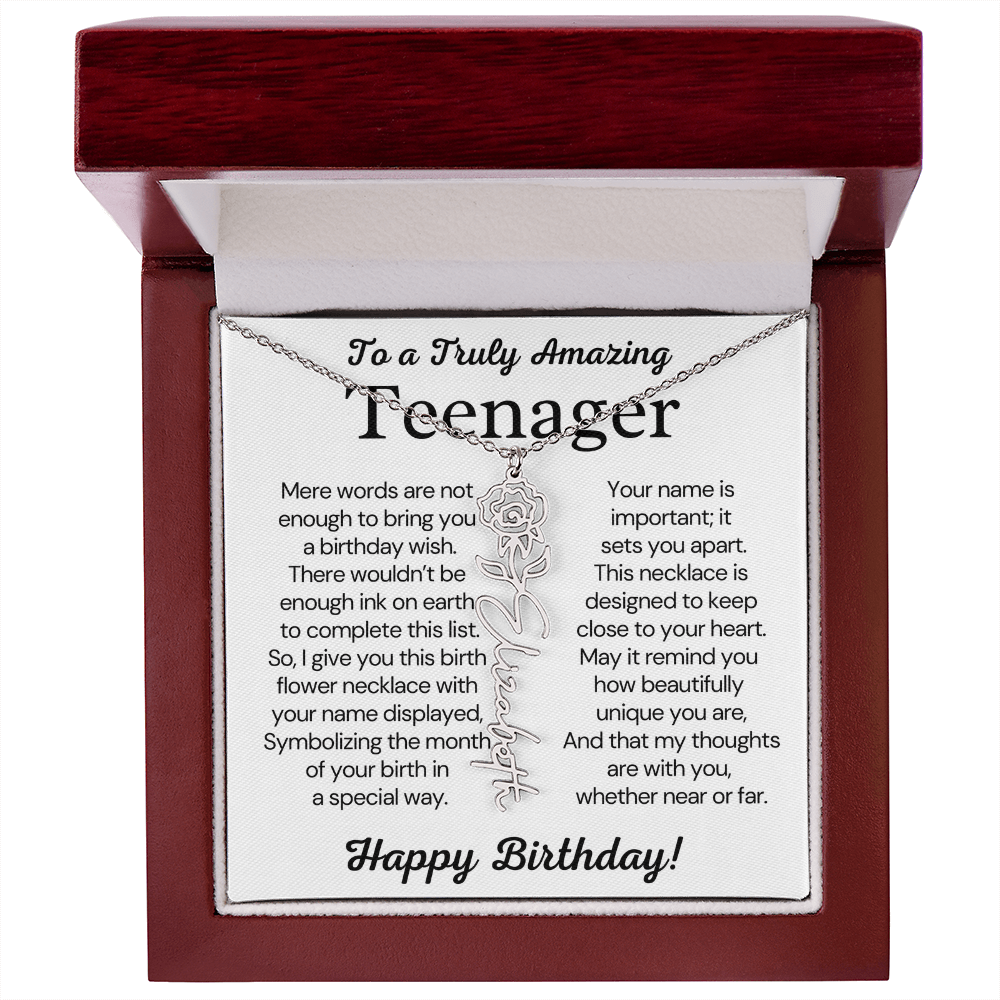 Personalized Gift for Teenager – Customized Birth Flower Name Necklace – Jewelry Gift for 13th Birthday