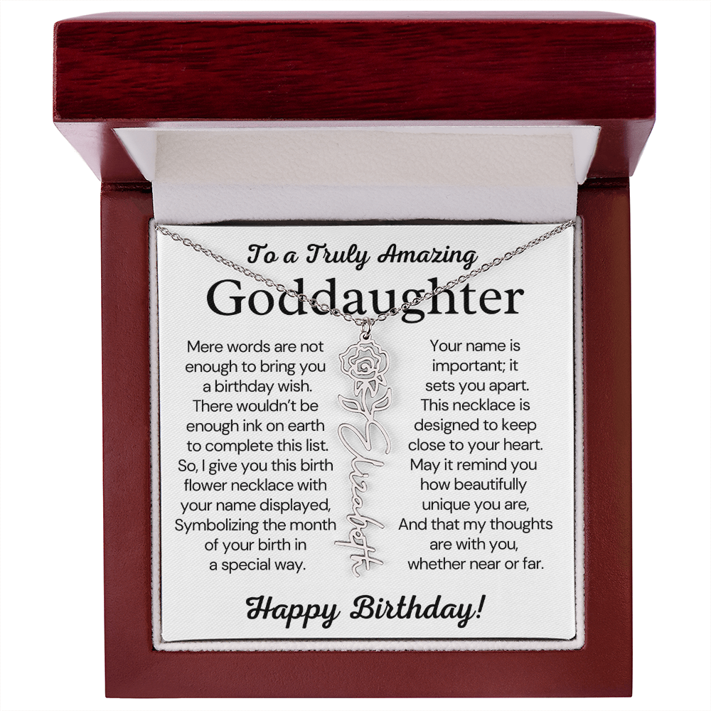 Personalized Birthday Gift for Goddaughter – Customized Birth Flower Name Necklace – Jewelry Gift from Godmother