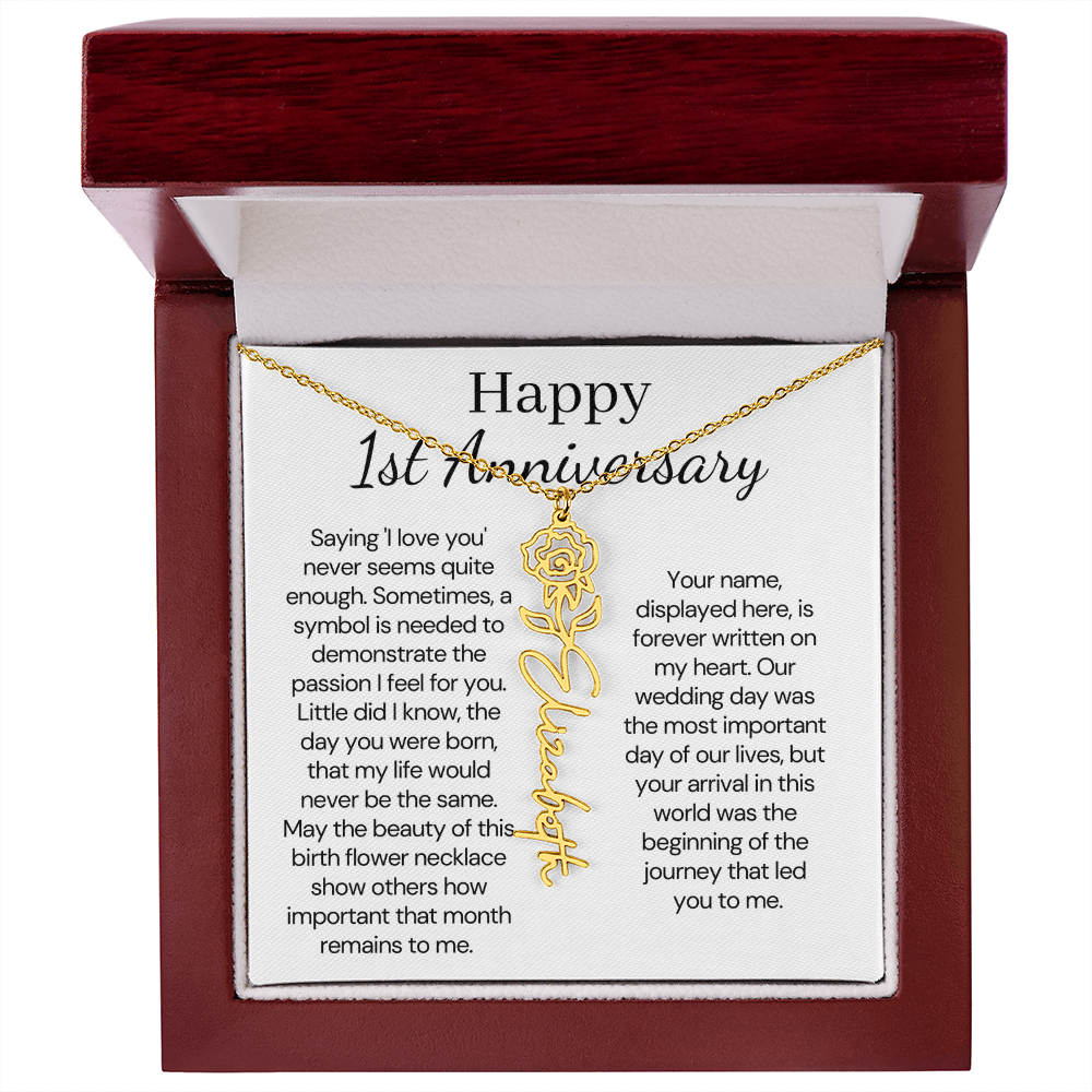 Personalized 1st Wedding Anniversary Gift for Wife – Customized Birth Flower Name Necklace – Unique Anniversary Gift Ideas for Wife from Husband