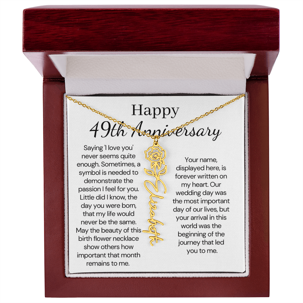 Personalized 49th Anniversary Gift for Wife – Customized Birth Flower Name Necklace – Unique Forty-Ninth Wedding Anniversary Gift Ideas for Wife from Husband
