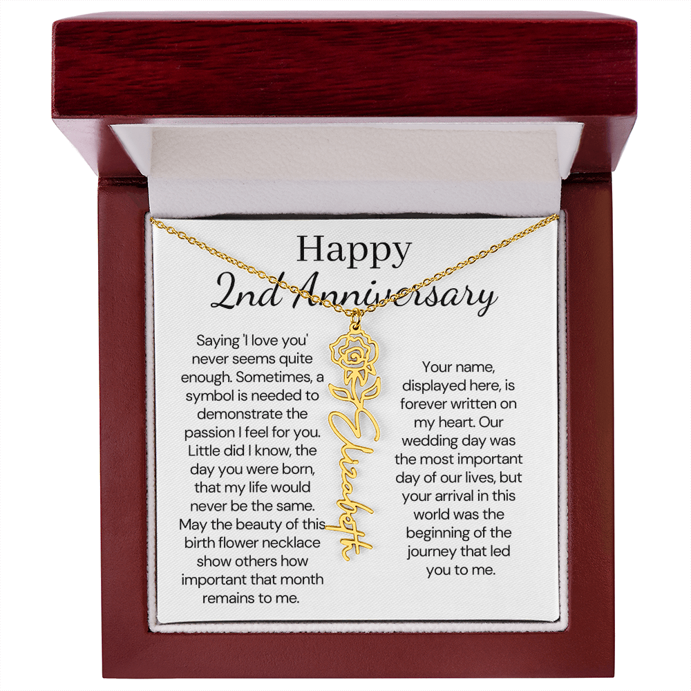 Personalized 2nd Wedding Anniversary Gift for Wife – Customized Birth Flower Name Necklace – Unique second Anniversary Gift Ideas for Wife from Husband