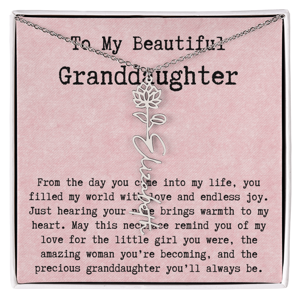 Personalized Birthday Gift for Granddaughter – Customized Birth Flower Name Necklace – Unique Jewelry Gift from Grandma for Any Birthday
